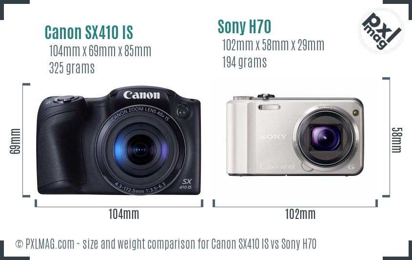 Canon SX410 IS vs Sony H70 size comparison