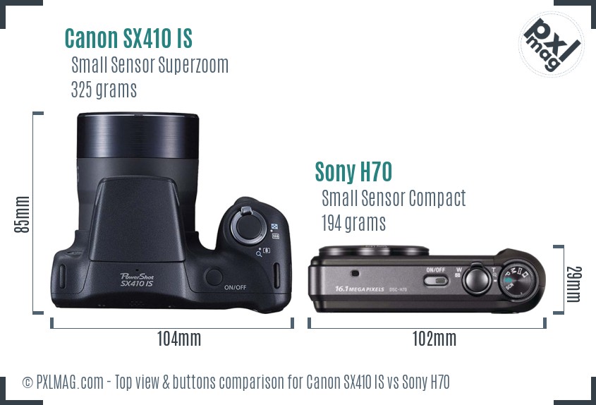 Canon SX410 IS vs Sony H70 top view buttons comparison