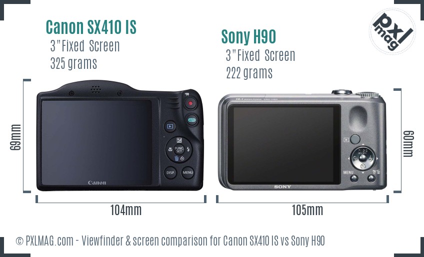 Canon SX410 IS vs Sony H90 Screen and Viewfinder comparison