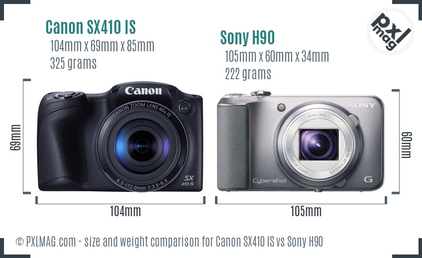 Canon SX410 IS vs Sony H90 size comparison Canon SX410 IS vs Sony H90 size comparison