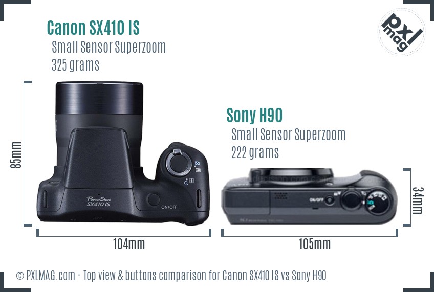Canon SX410 IS vs Sony H90 top view buttons comparison