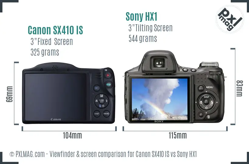 Canon SX410 IS vs Sony HX1 Screen and Viewfinder comparison