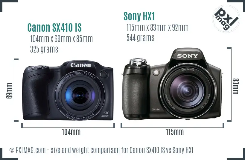 Canon SX410 IS vs Sony HX1 size comparison