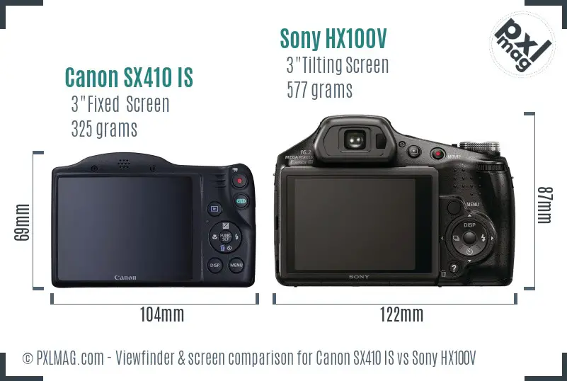 Canon SX410 IS vs Sony HX100V Screen and Viewfinder comparison