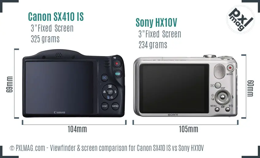 Canon SX410 IS vs Sony HX10V Screen and Viewfinder comparison