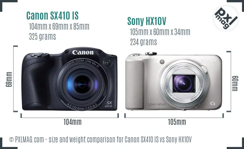 Canon SX410 IS vs Sony HX10V size comparison Canon SX410 IS vs Sony HX10V size comparison