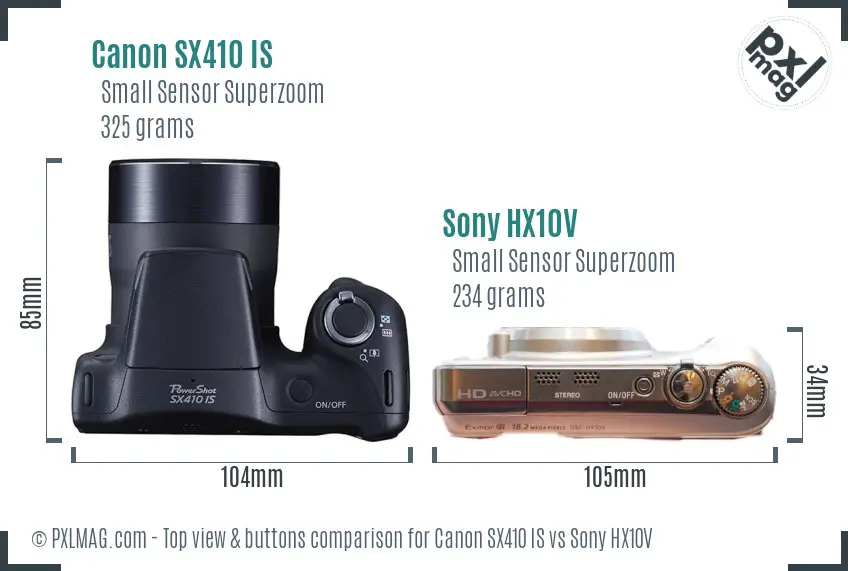 Canon SX410 IS vs Sony HX10V top view buttons comparison