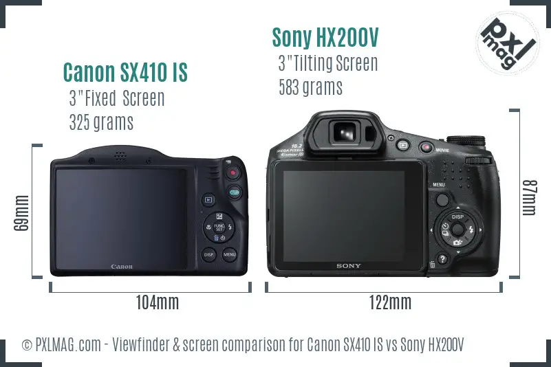 Canon SX410 IS vs Sony HX200V Screen and Viewfinder comparison Canon SX410 IS vs Sony HX200V Screen and Viewfinder comparison