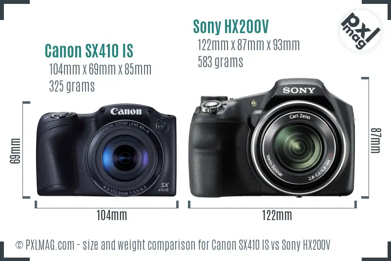 Canon SX410 IS vs Sony HX200V size comparison Canon SX410 IS vs Sony HX200V size comparison
