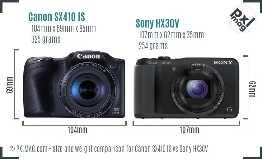 Canon SX410 IS vs Sony HX30V size comparison Canon SX410 IS vs Sony HX30V size comparison