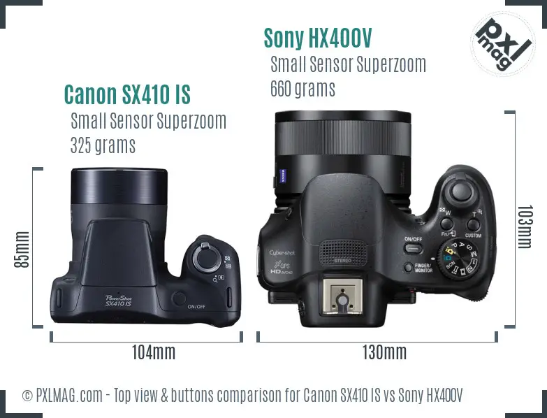 Canon SX410 IS vs Sony HX400V top view buttons comparison