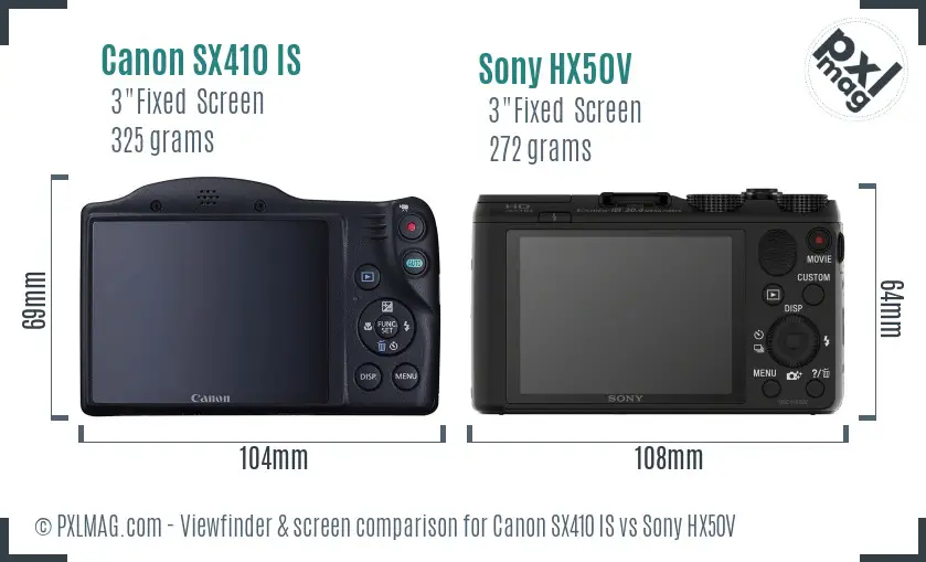 Canon SX410 IS vs Sony HX50V Screen and Viewfinder comparison