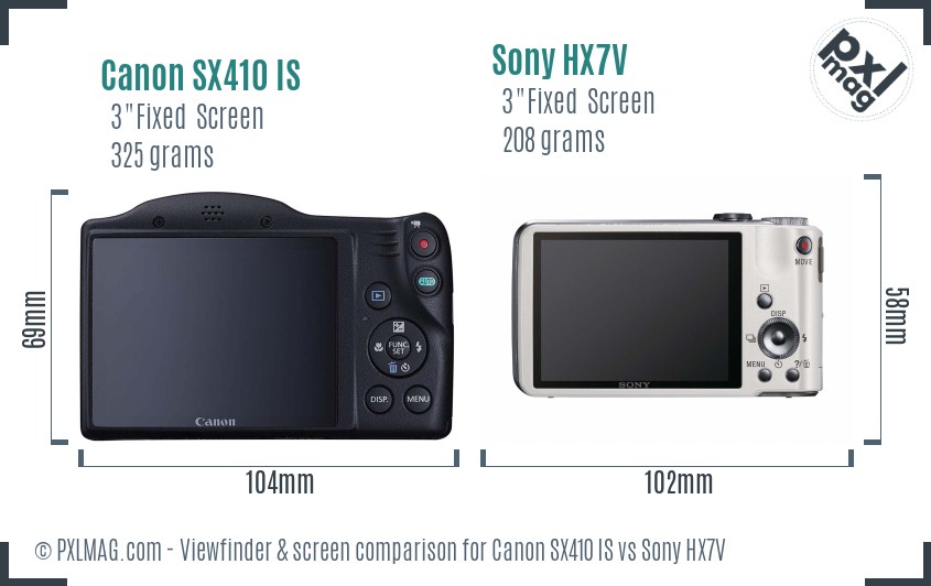 Canon SX410 IS vs Sony HX7V Screen and Viewfinder comparison