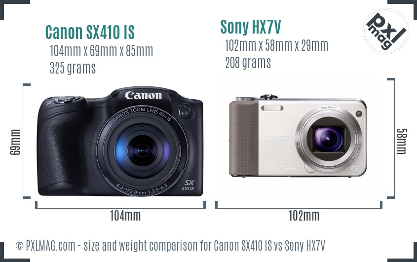 Canon SX410 IS vs Sony HX7V size comparison