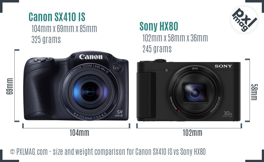 Canon SX410 IS vs Sony HX80 size comparison