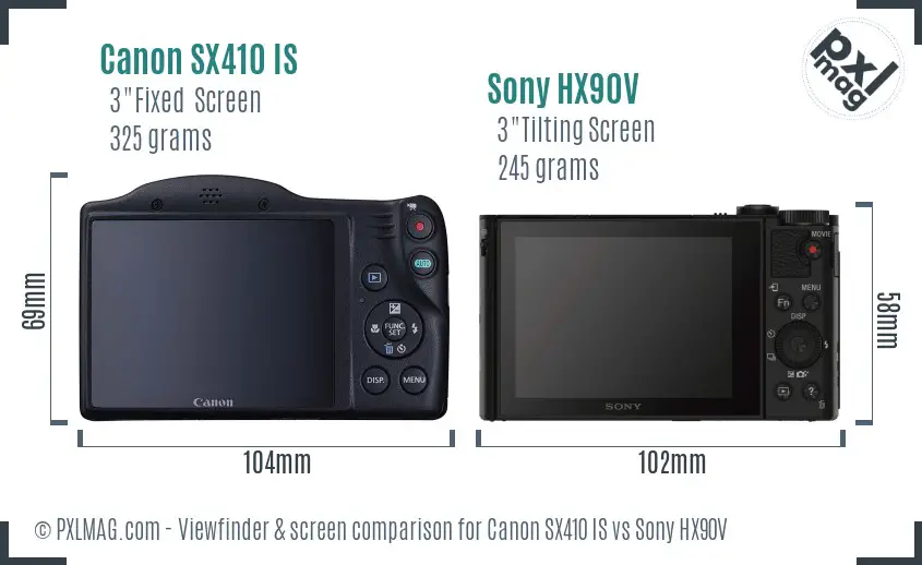 Canon SX410 IS vs Sony HX90V Screen and Viewfinder comparison