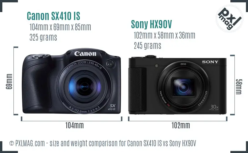 Canon SX410 IS vs Sony HX90V size comparison