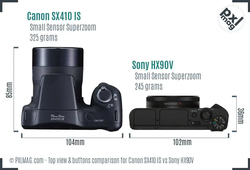 Canon SX410 IS vs Sony HX90V top view buttons comparison
