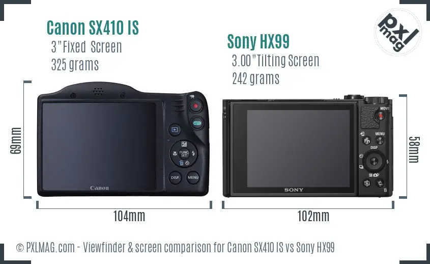Canon SX410 IS vs Sony HX99 Screen and Viewfinder comparison