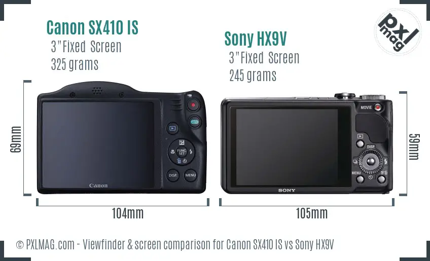 Canon SX410 IS vs Sony HX9V Screen and Viewfinder comparison