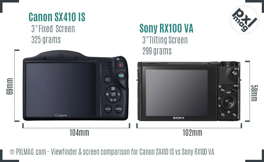 Canon SX410 IS vs Sony RX100 VA Screen and Viewfinder comparison