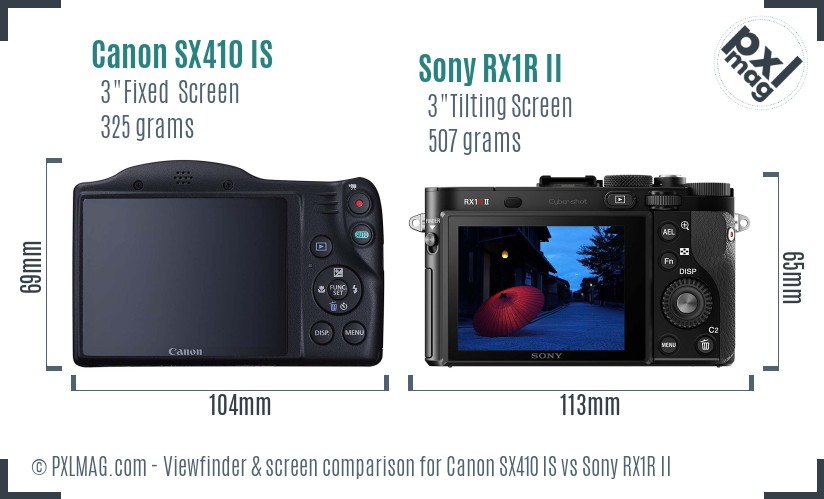 Canon SX410 IS vs Sony RX1R II Screen and Viewfinder comparison