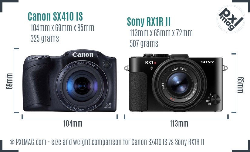 Canon SX410 IS vs Sony RX1R II size comparison