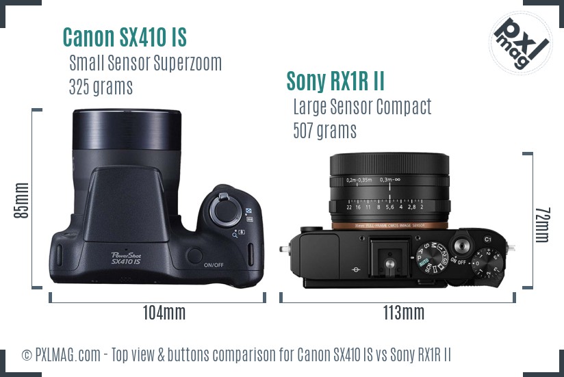 Canon SX410 IS vs Sony RX1R II top view buttons comparison