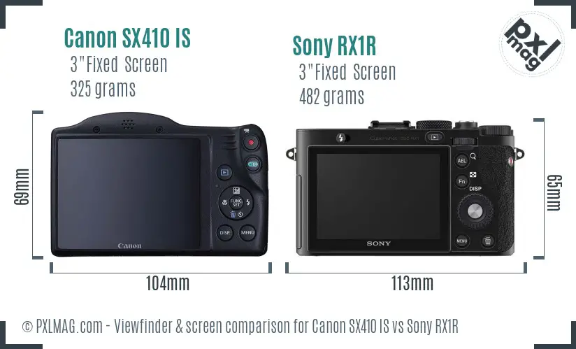 Canon SX410 IS vs Sony RX1R Screen and Viewfinder comparison Canon SX410 IS vs Sony RX1R Screen and Viewfinder comparison