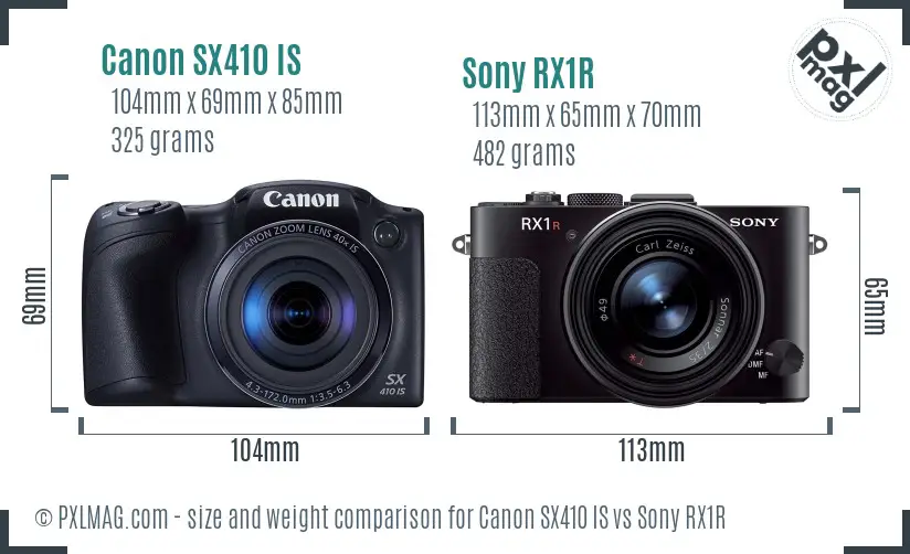 Canon SX410 IS vs Sony RX1R size comparison Canon SX410 IS vs Sony RX1R size comparison