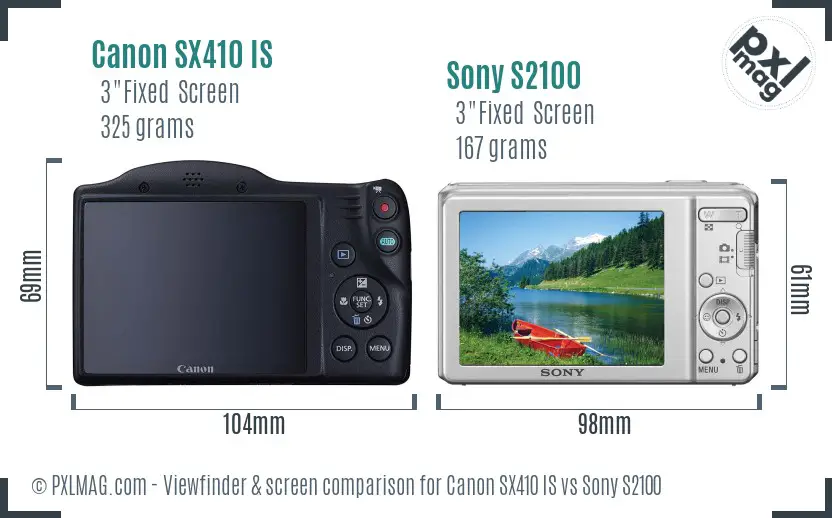 Canon SX410 IS vs Sony S2100 Screen and Viewfinder comparison Canon SX410 IS vs Sony S2100 Screen and Viewfinder comparison