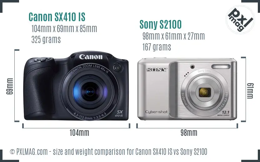 Canon SX410 IS vs Sony S2100 size comparison Canon SX410 IS vs Sony S2100 size comparison