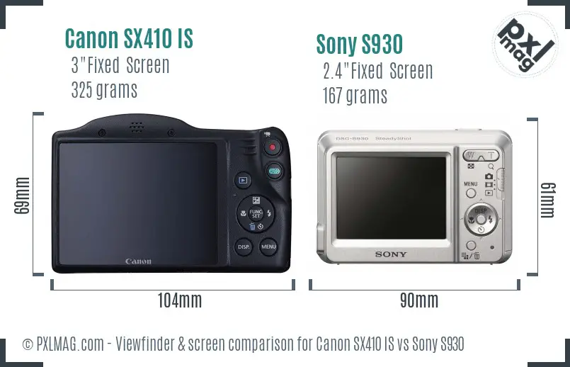 Canon SX410 IS vs Sony S930 Screen and Viewfinder comparison