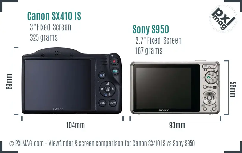 Canon SX410 IS vs Sony S950 Screen and Viewfinder comparison