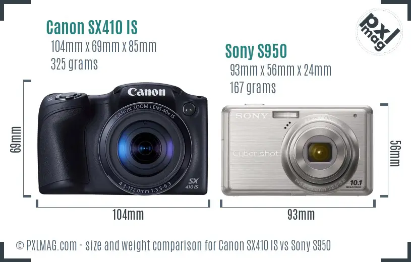 Canon SX410 IS vs Sony S950 size comparison