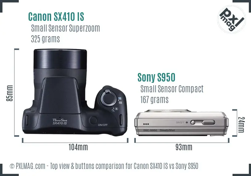 Canon SX410 IS vs Sony S950 top view buttons comparison