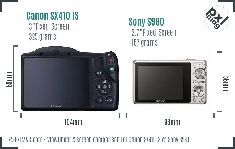 Canon SX410 IS vs Sony S980 Screen and Viewfinder comparison Canon SX410 IS vs Sony S980 Screen and Viewfinder comparison