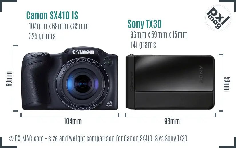 Canon SX410 IS vs Sony TX30 size comparison Canon SX410 IS vs Sony TX30 size comparison