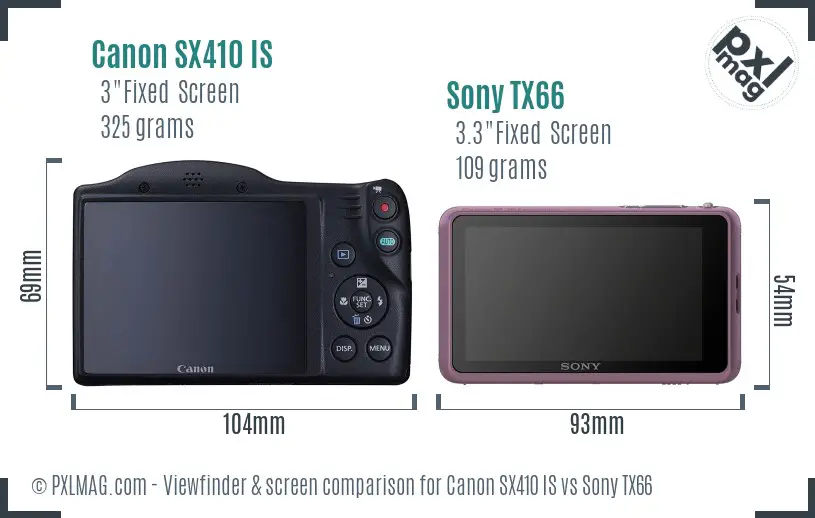 Canon SX410 IS vs Sony TX66 Screen and Viewfinder comparison Canon SX410 IS vs Sony TX66 Screen and Viewfinder comparison