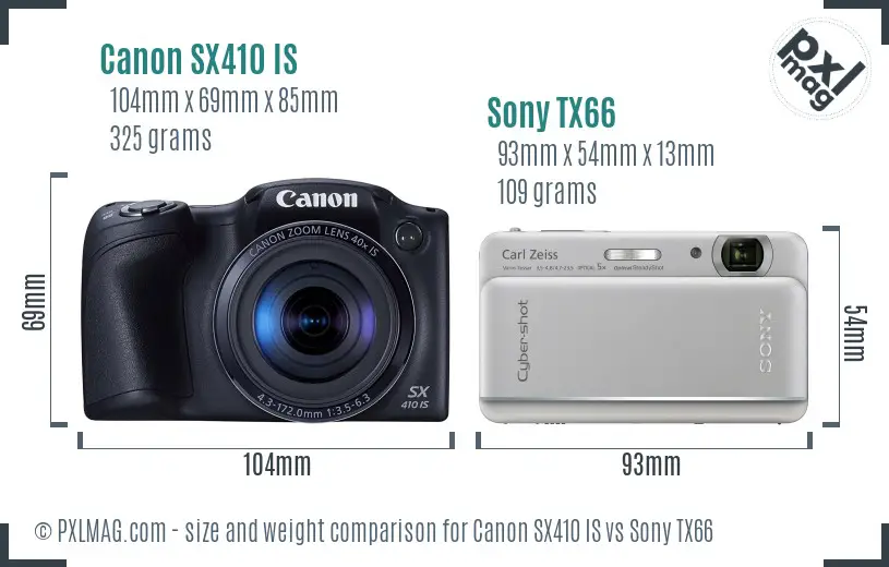 Canon SX410 IS vs Sony TX66 size comparison Canon SX410 IS vs Sony TX66 size comparison