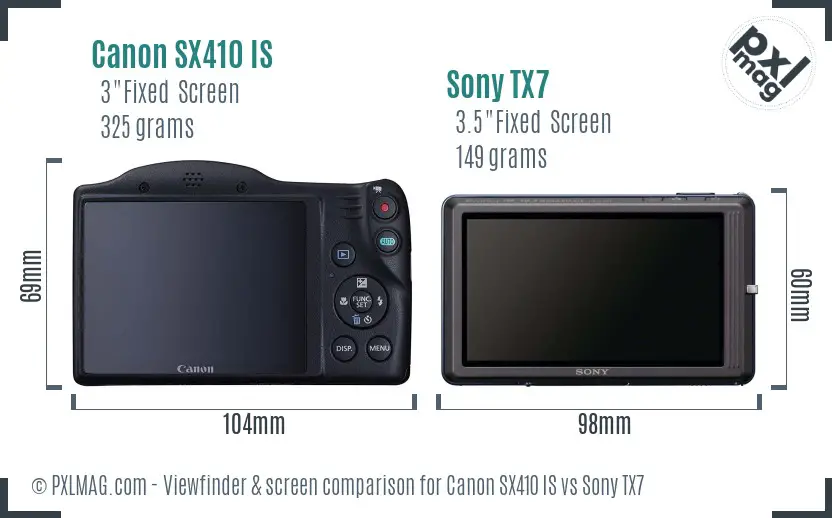 Canon SX410 IS vs Sony TX7 Screen and Viewfinder comparison Canon SX410 IS vs Sony TX7 Screen and Viewfinder comparison