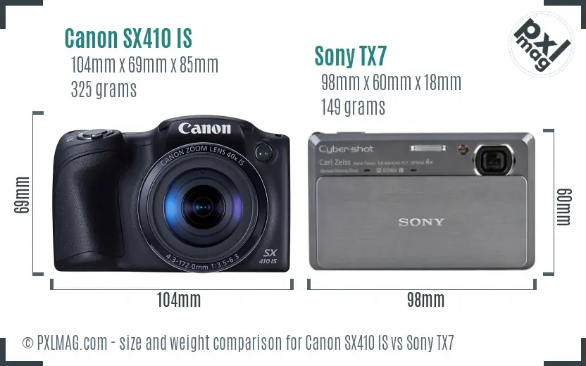 Canon SX410 IS vs Sony TX7 size comparison Canon SX410 IS vs Sony TX7 size comparison