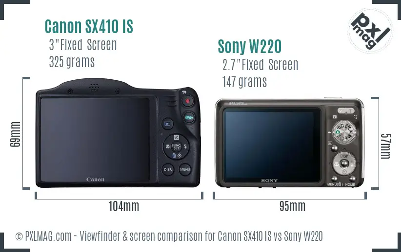 Canon SX410 IS vs Sony W220 Screen and Viewfinder comparison Canon SX410 IS vs Sony W220 Screen and Viewfinder comparison