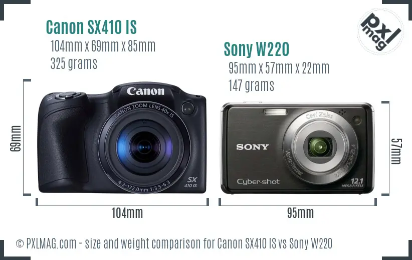 Canon SX410 IS vs Sony W220 size comparison Canon SX410 IS vs Sony W220 size comparison