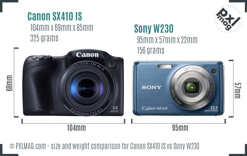Canon SX410 IS vs Sony W230 size comparison