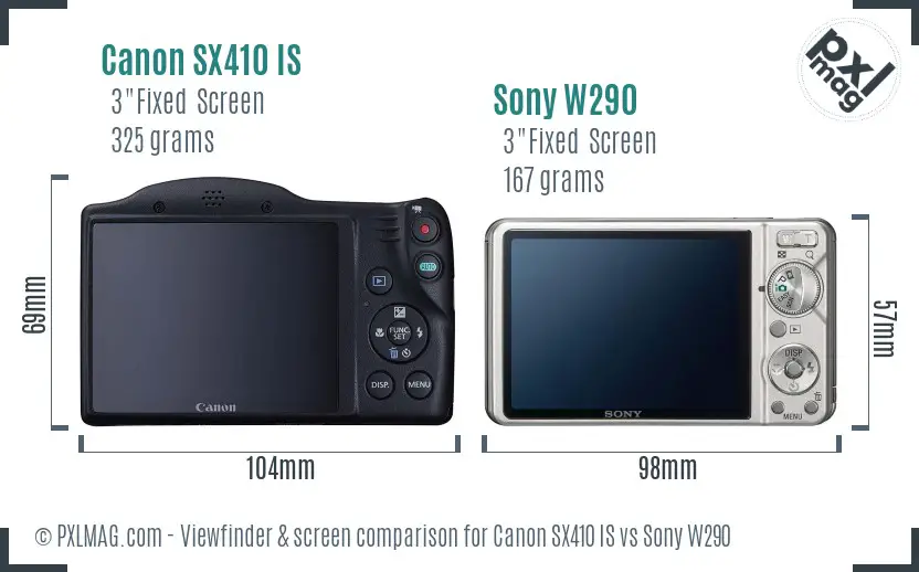 Canon SX410 IS vs Sony W290 Screen and Viewfinder comparison