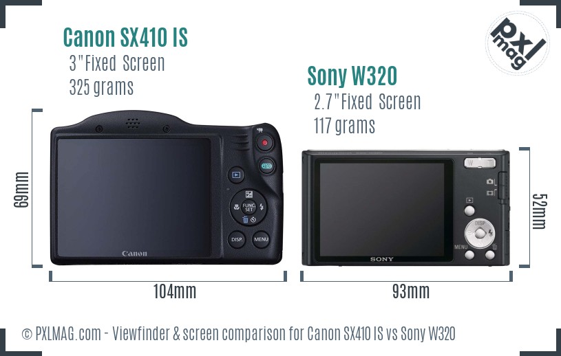 Canon SX410 IS vs Sony W320 Screen and Viewfinder comparison