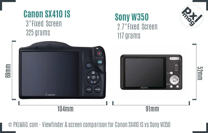 Canon SX410 IS vs Sony W350 Screen and Viewfinder comparison Canon SX410 IS vs Sony W350 Screen and Viewfinder comparison