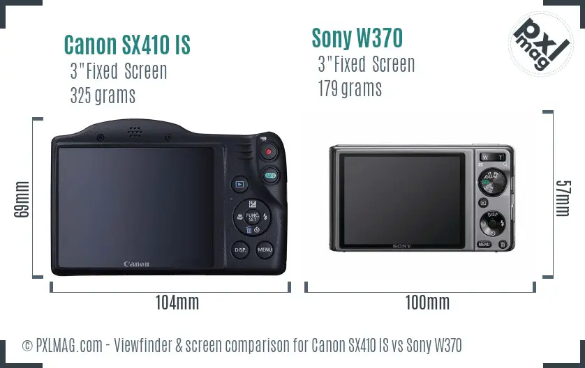 Canon SX410 IS vs Sony W370 Screen and Viewfinder comparison