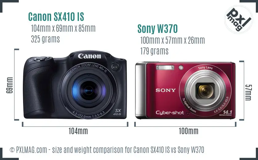 Canon SX410 IS vs Sony W370 size comparison